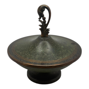 Carl Sorensen Art & Crafts Footed Covered Bronze Bowl With Stylized Flower Finial