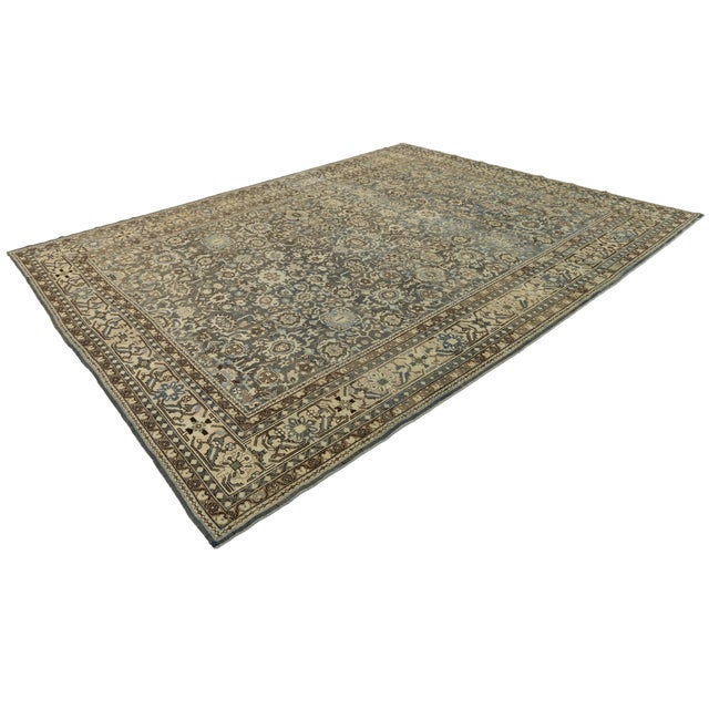 Antique Malayer Style Rug With Muted Slate, Charcoal, and Ivory Botanical Motif For Sale - Image 12 of 12