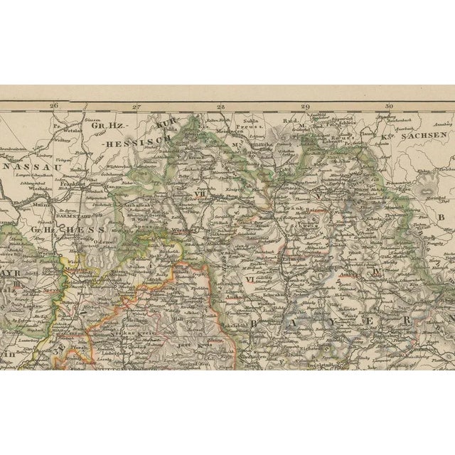 Antique Map of Southwestern Germany & Switzerland – Bavaria, Württemberg, Baden, 1858 Detailed antique map titled...