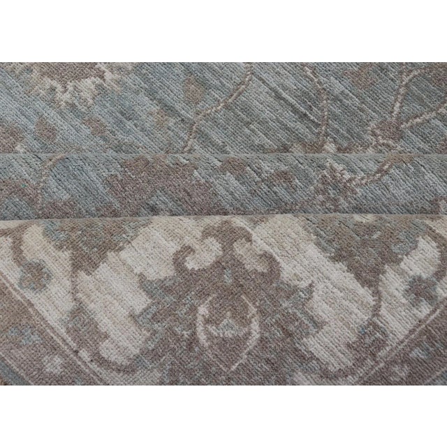 Oushak by Keivan Woven Arts With Floral Design on Green-Blue Field For Sale - Image 4 of 9