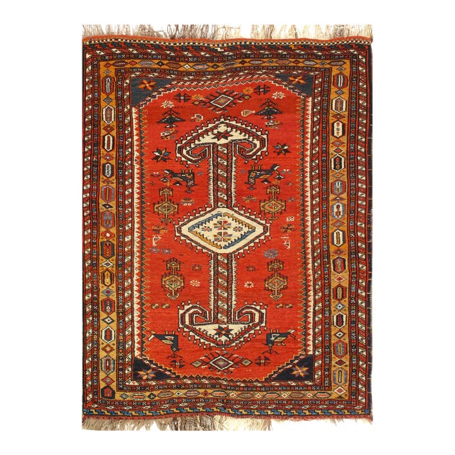 Rust Persian Hand Knotted Antique Afshar 3'7'' X 4'7'' For Sale
