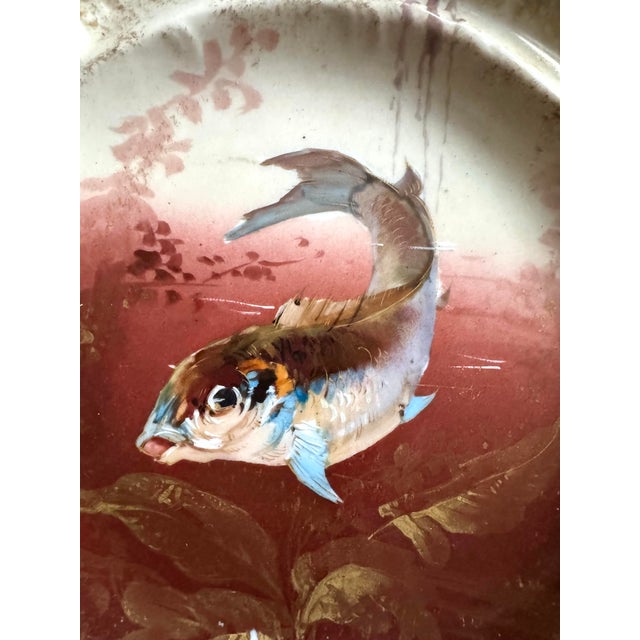 1950s 1950s Limoges French Hand-Painted Fish Plate 6 Pc Set With Gravy Sauce Boat, For Sale - Image 5 of 12
