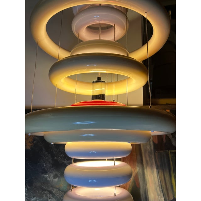 Verner Panton Verpan Ufo Chandelier, White, Red, Chrome, Denmark, 1975, 2015 For Sale - Image 10 of 12