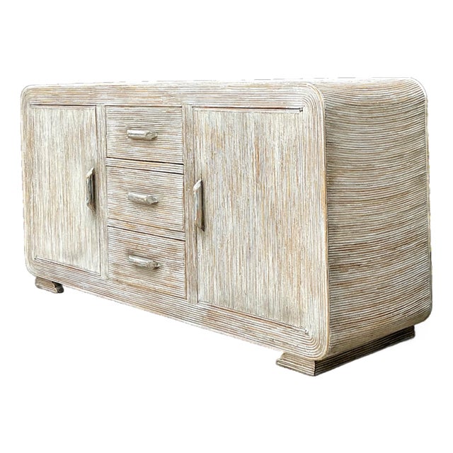 Vintage Distressed Finish Pencil Reed Credenza For Sale