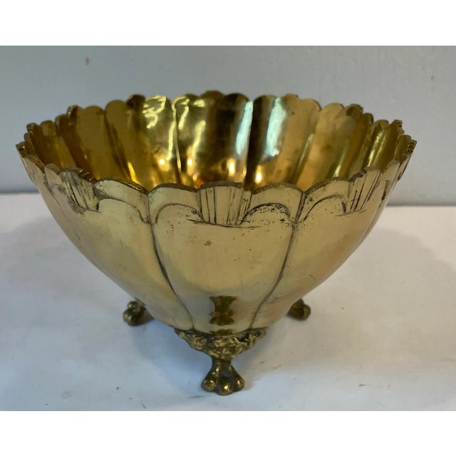 Metal Vintage Heavy Brass Footed Planter For Sale - Image 7 of 8