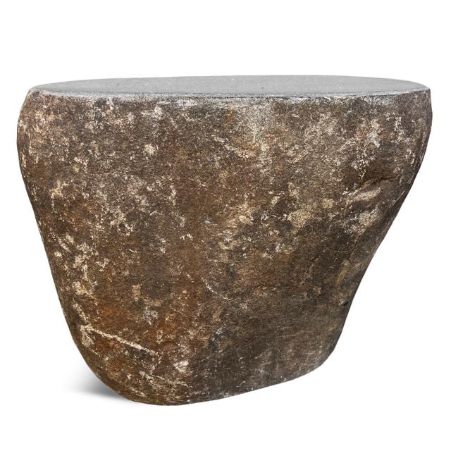 Stone Boulder Vintage Rustic Outdoor Side Table Stool For Sale - Image 4 of 5