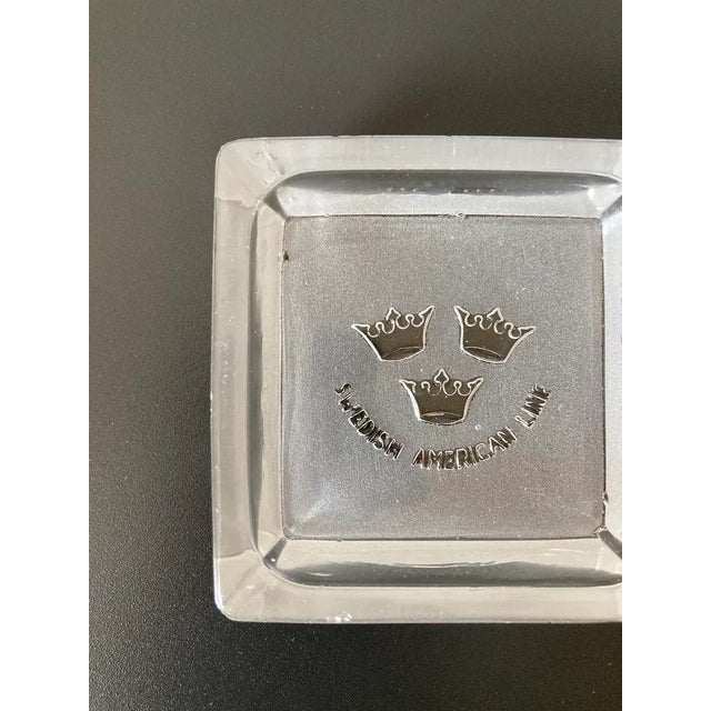 Glass Antique Swedish Clear Frosted Glass Crown Design Catchall Square Dish For Sale - Image 7 of 12