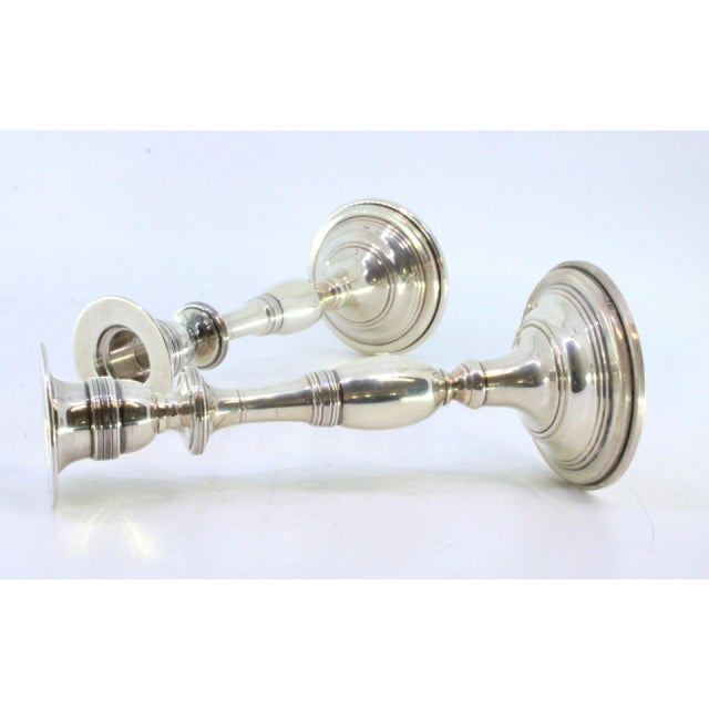 Plain Silver Candlesticks with Friezes on the Circular Bases, Set of 2 For Sale - Image 3 of 8