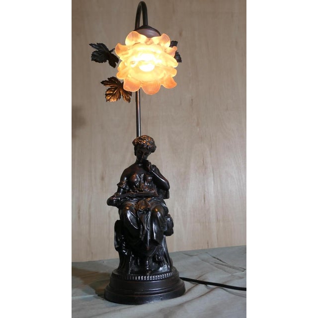 French Figural Bronze Lamp with Lady Reading, 1970s For Sale - Image 4 of 10