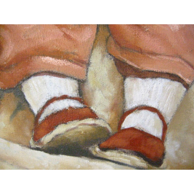 1980s Chinese Child Prayer Inspired Framed Portrait Oil on Canvas For Sale - Image 15 of 18