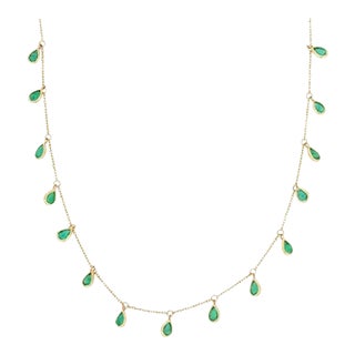 1.97 Carat Emerald Pear Shaped Drop Charm Necklace in 18k Yellow Gold For Sale