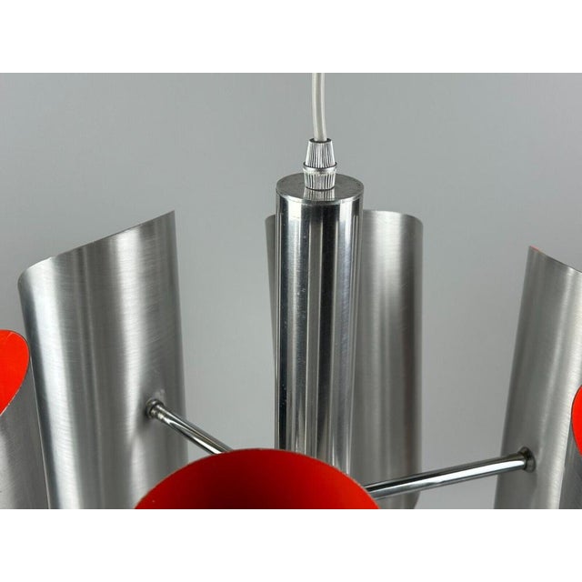 Red Space Age 6-Flame Sputnik Chandelier in Chromed Metal, 1970s For Sale - Image 8 of 18