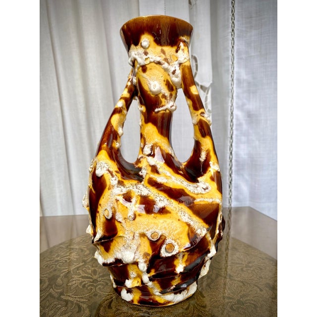 1960s Mid-Century French Brutalist Lava Glaze Ceramic Vase From Vallauris, 1960s For Sale - Image 5 of 7