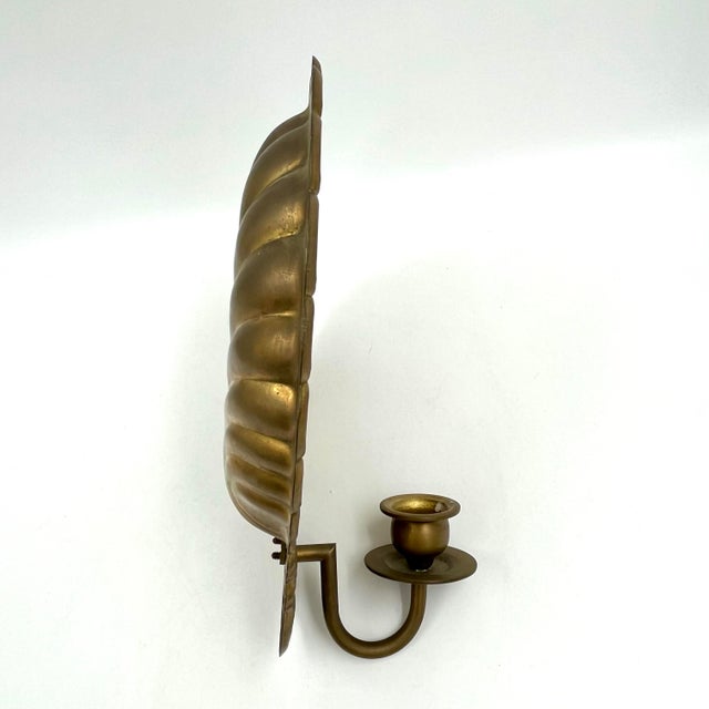 Vintage Brass Scallop Shell Candle Wall Sconce For Sale In New York - Image 6 of 10