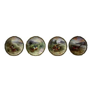 Four Hand Painted Limoges Plates Depicting Pheasants Made by Raphael Weill & Co.