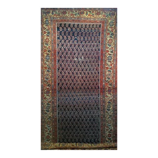 Antique Persian Malayer Gallery Rug, Hand-Knotted Wool, Paisley Pattern, 6x11, Navy & Saffron Yellow For Sale