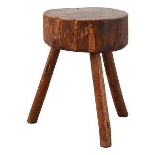Rustic Oak Tripod Stool with Round Wooden Seat, France, 1920 For Sale