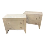 Pair White Lacquered 2 Drawer Nightstands by Worlds Away For Sale