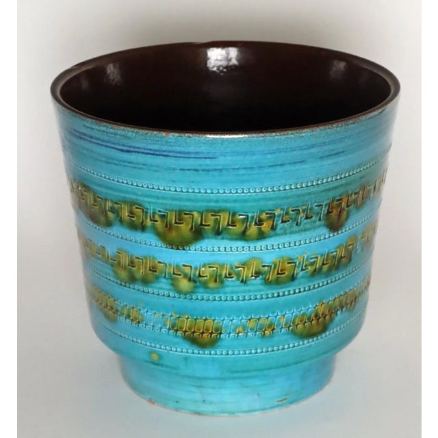 Large Blue Turquoise Flower Pot attributed to Aldo Londi for Bitossi, 1960s For Sale - Image 9 of 12