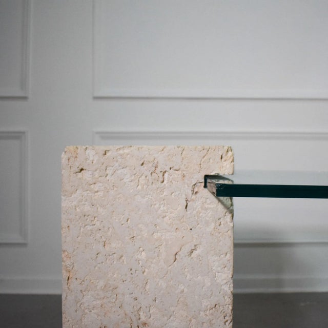 1970's Fossilized Coquina Coral Stone Table with Glass Top For Sale - Image 9 of 12