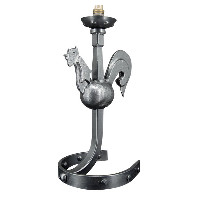 Wrought Iron Rooster Lamp by Jean Touret, 1950s For Sale