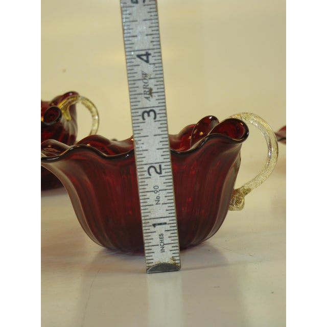 Early 20th Century Desert Bowls Venetian Glass Deep Red Delicate Gold Gilding Likely Salviati Pair - Set of 4 For Sale - Image 14 of 15