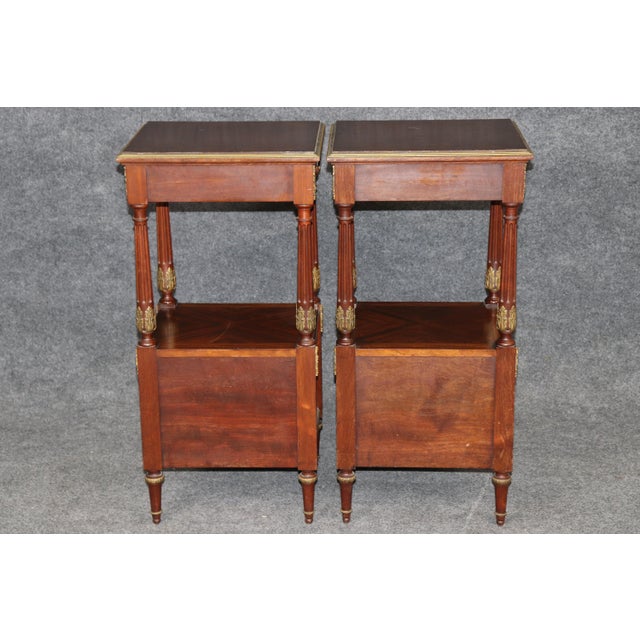 French Pair 19th C. French Louis XVI Style Bronze Mounted Nightstands For Sale - Image 3 of 10