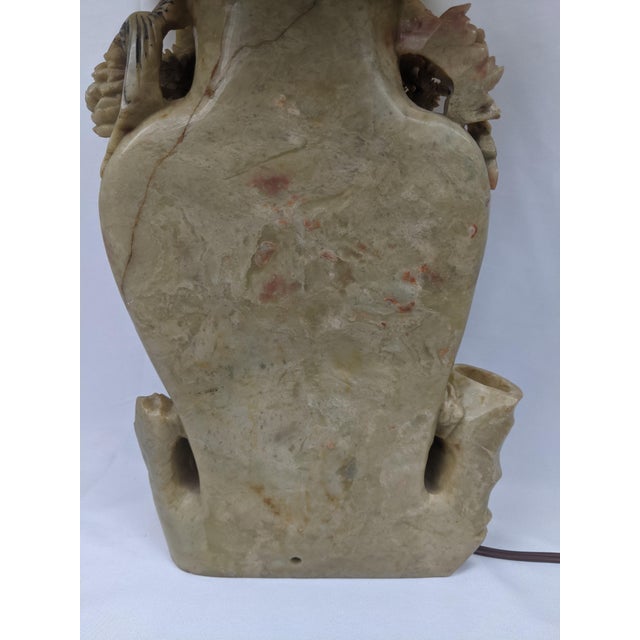 Mid-20th-Century Chinese Hand-Carved Soapstone Bird and Floral Vase Lamp For Sale - Image 10 of 11