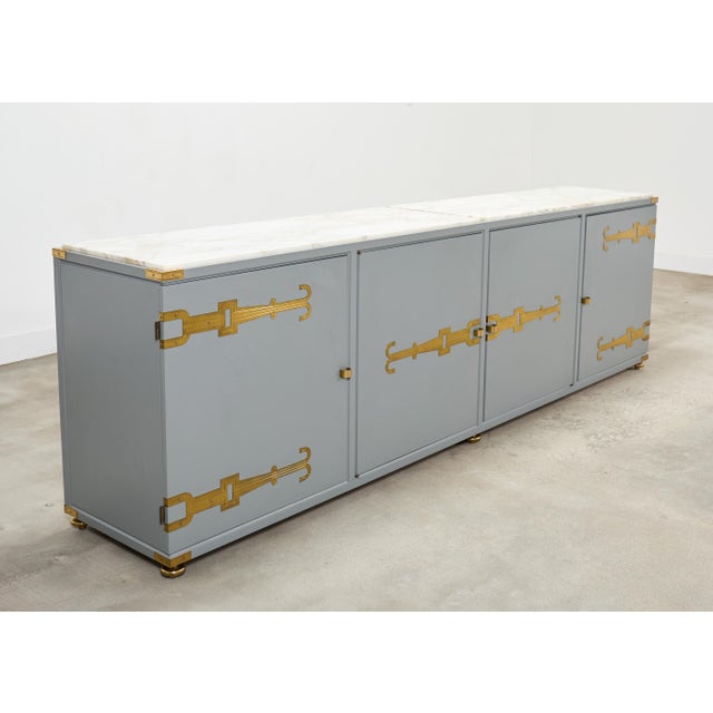 Mid-Century Modern Tommi Parzinger Lacquer Marble Top Sideboard Credenza 10 Ft For Sale - Image 3 of 18