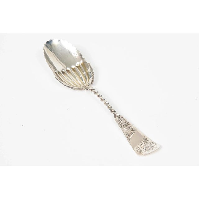 Victorian Antique Engraved Twisted Sterling Silver Serving Berry Spoon For Sale - Image 3 of 12