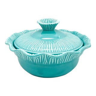 1956 Miramar of California Aqua / Turquoise Covered Serving Bowl – Mid-Century Modern / Coastal For Sale