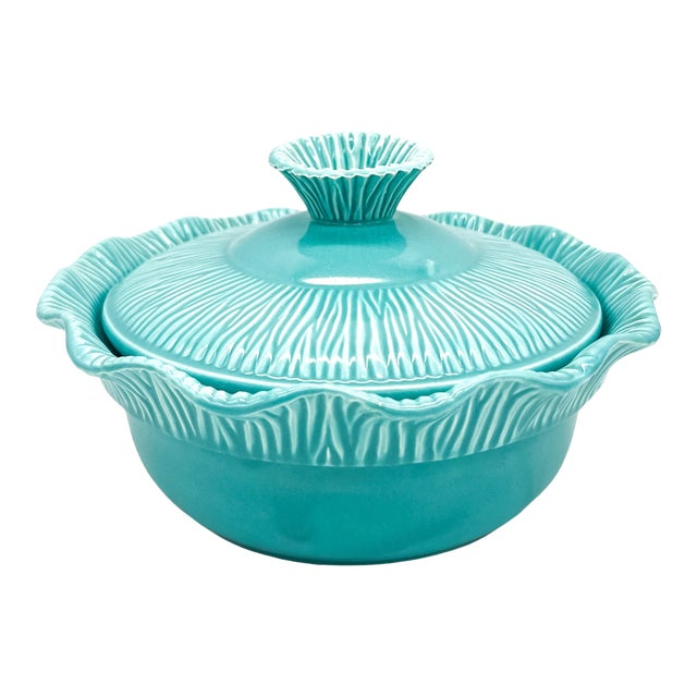 1956 Miramar of California Aqua / Turquoise Covered Serving Bowl – Mid-Century Modern / Coastal For Sale