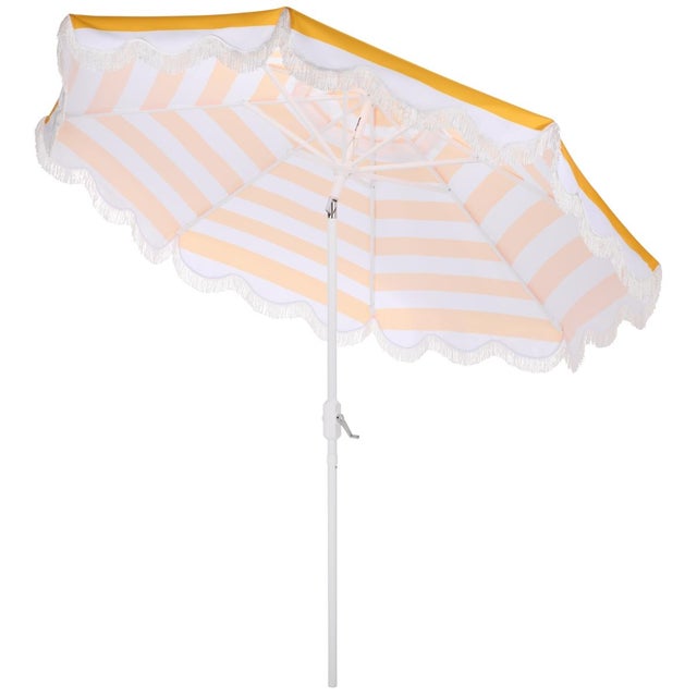Metal Lucerna 9 Ft Crank Umbrella, Yellow Stripe/White Pole For Sale - Image 7 of 9