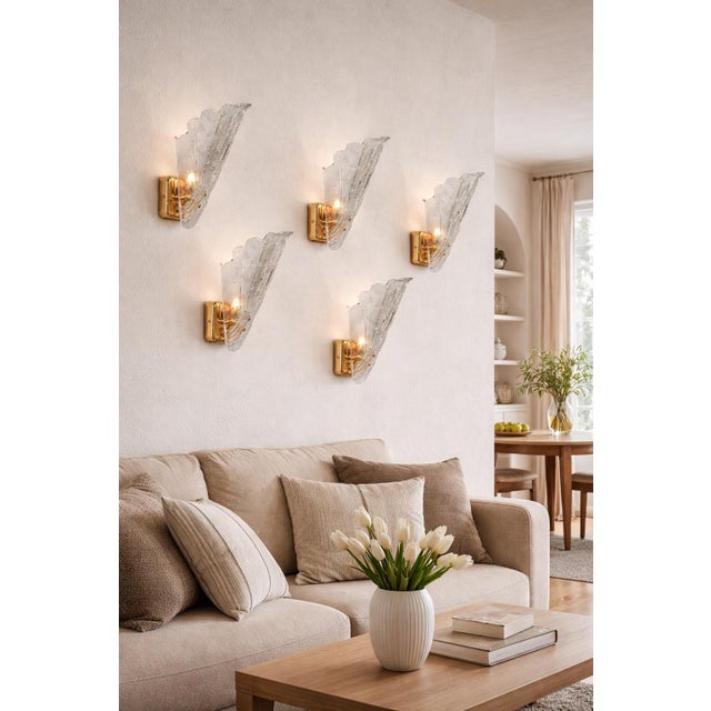 1970s Vintage Italian Murano Glass Wall Lamps, Gold Plated, 1970s - Set of 5 For Sale - Image 5 of 12