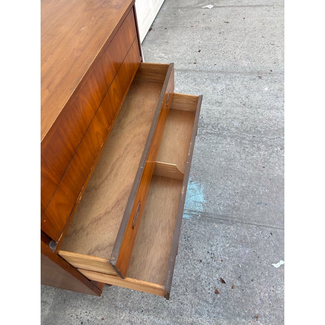 Mid 20th Century Vintage Dresser by Dixie, Walnut Highboy Chest, Tallboy, Furniture With Tapered Legs For Sale - Image 5 of 12