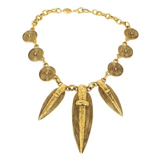 Guy Laroche Gilt Metal Tribal Necklace For Sale