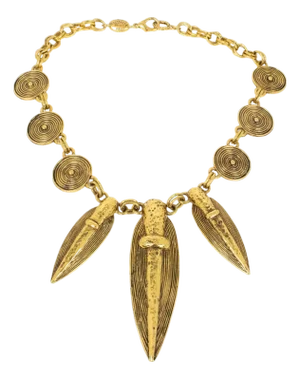Guy Laroche Gilt Metal Tribal Necklace