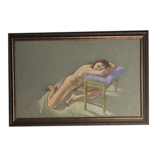 Resting Nude Oil on Board by Mick Wenderoten, Framed For Sale