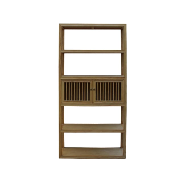 Light Natural Raw Wood Shutter Doors Bookcase Divider Cabinet For Sale