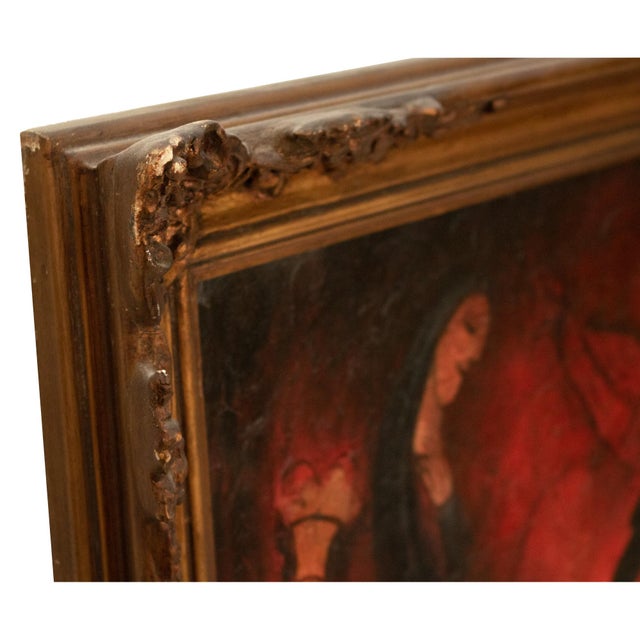 XL Mid 20th Century Surrealist Painting, Manner of Chagall, Framed For Sale - Image 9 of 12