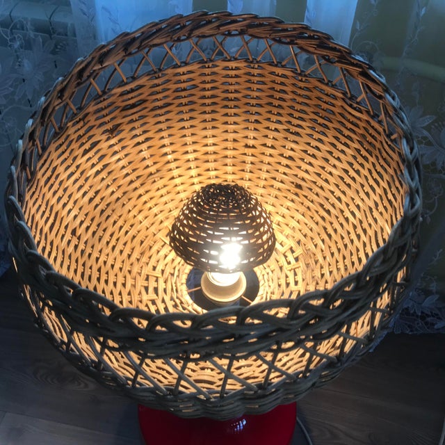 Brown Large Indonesian Table Lamp in Double-Layered Glass and Wicker, 1970s For Sale - Image 8 of 18