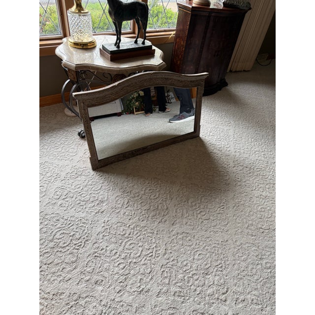 1940s Ornate Oversized Carved Wood Arched Mirror With Old-World Charm For Sale - Image 4 of 4