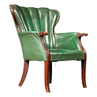 Vintage Green Vinyl Clamshell Armchair For Sale