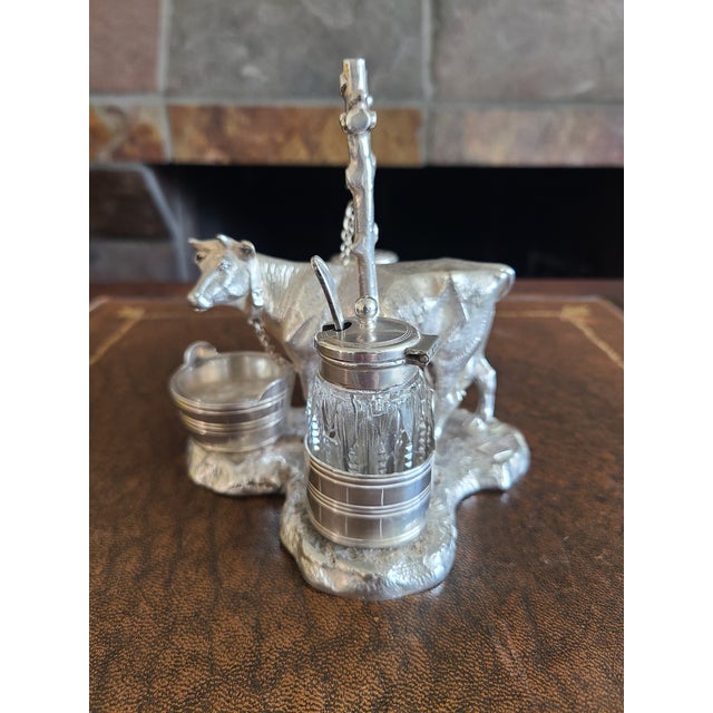 Antique Victorian Silverplate Cow Cruet Set Condiment Holder For Sale - Image 4 of 13