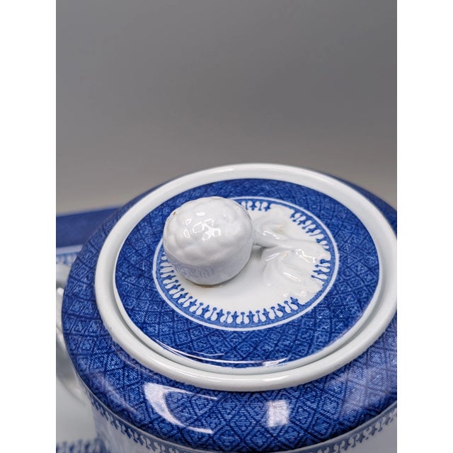 Spode Vintage Mid-Century Modern Spode Fitzhugh Blue Creamer Lidded Sugar Bowl Tray - 3 pcs For Sale - Image 4 of 5