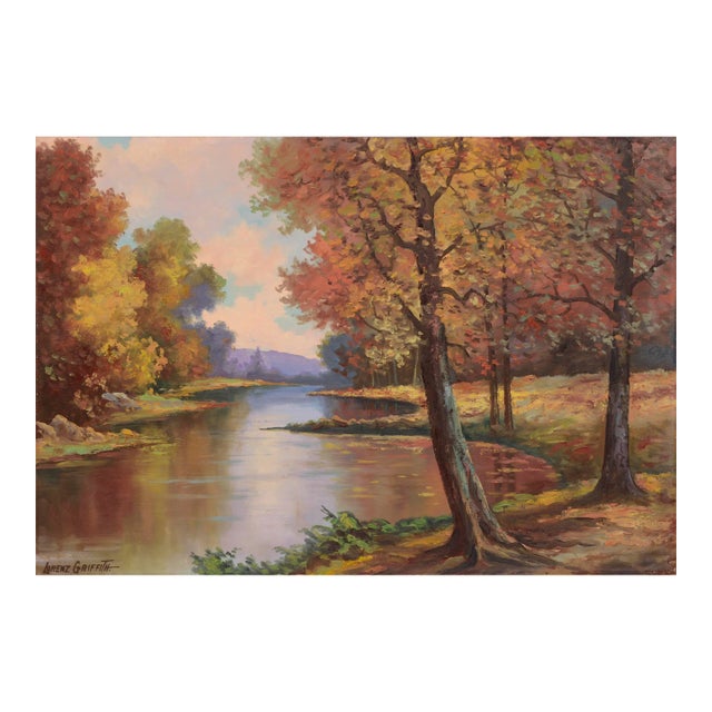 Mid Century Autumn Reflections Oil Paint Landscape by Lorenz E. Griffith For Sale