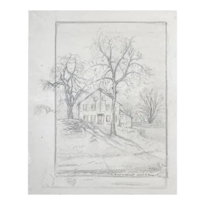 1950s Janet Stewart Landscape With House Drawng