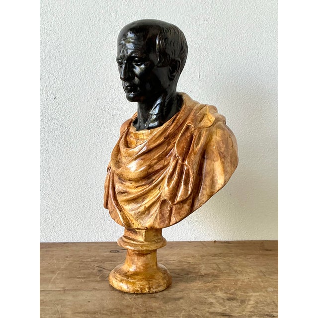 Black Vintage Grand Tour Plaster Bust of Man For Sale - Image 8 of 12