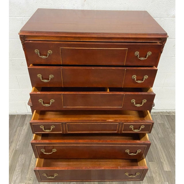 This is a stunning vintage Chippendale style Chest in Chest with six dovetailed drawers, ball and claw feet, ornate...