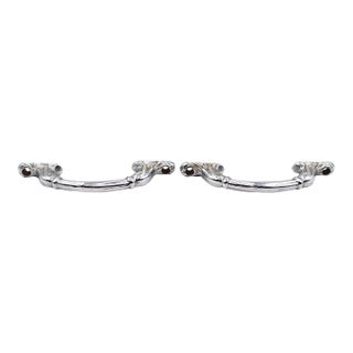 Pair of Vintage 6.625 In. Chrome Brass Cabinet Drawer Pulls For Sale